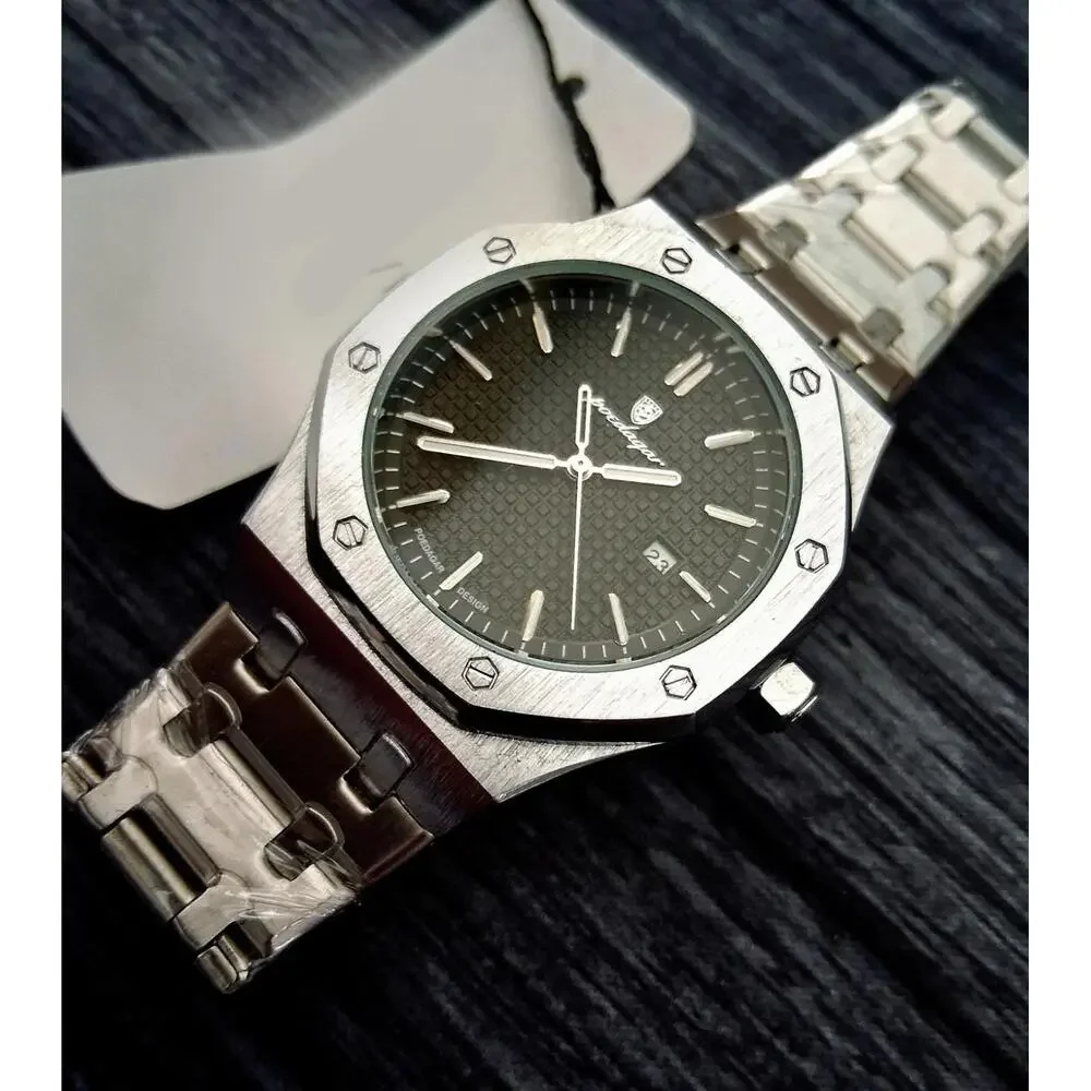 Rare Silver Poedagar Royal Diver Guilloché Dial Mens‎ Watch
